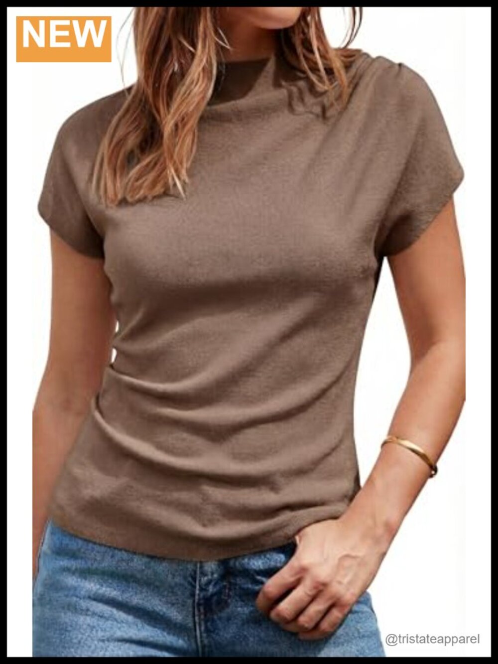 Wool Blend Ruched Mock Neck Cap Sleeve Slim Fit Summer Top